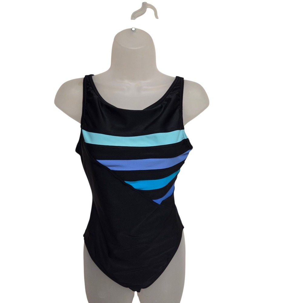 Speedo One Piece Swimsuit Racerback Open Back Blue Colorblock Womens‎